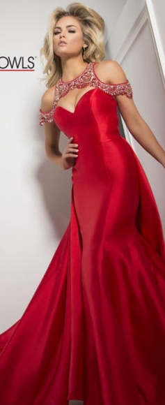 Tony Bowls Red Pageant prom dress gown overskirt